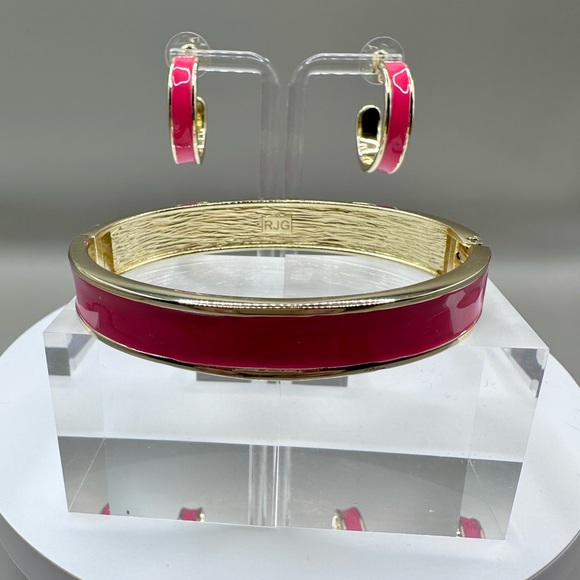 RJ Graziano 3 Piece Enamel Bracelet Earring Set Pink Gold Statement Jewelry NWT - Picture 6 of 11